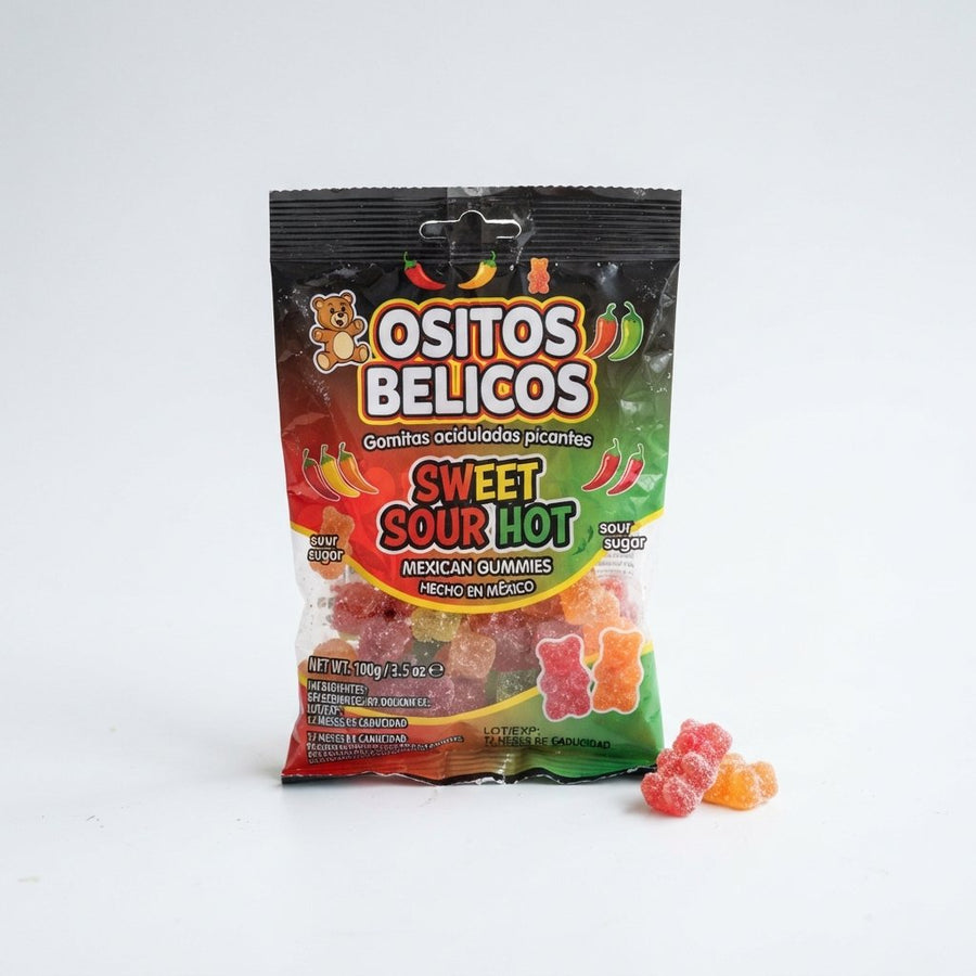 Ositos Belicos sweet sour hot — front of pack at Exotic Snaxx Chicago