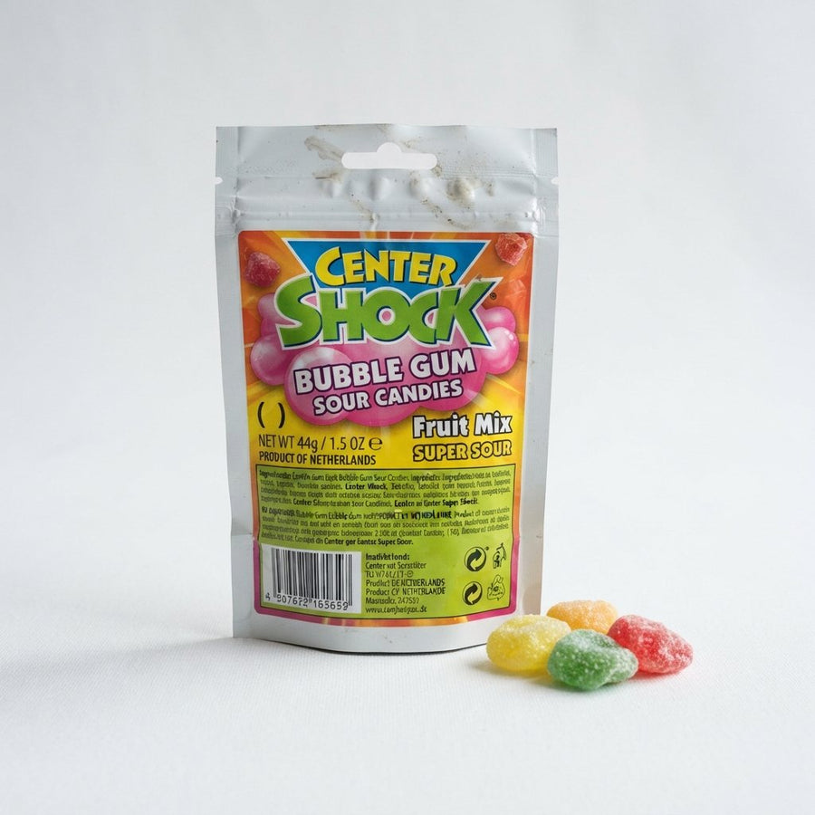 Center Shock Bubble Gum Sour Candies ( ) 44g/1.5 oz Netherlands — front of pack at Exotic Snaxx Chicago