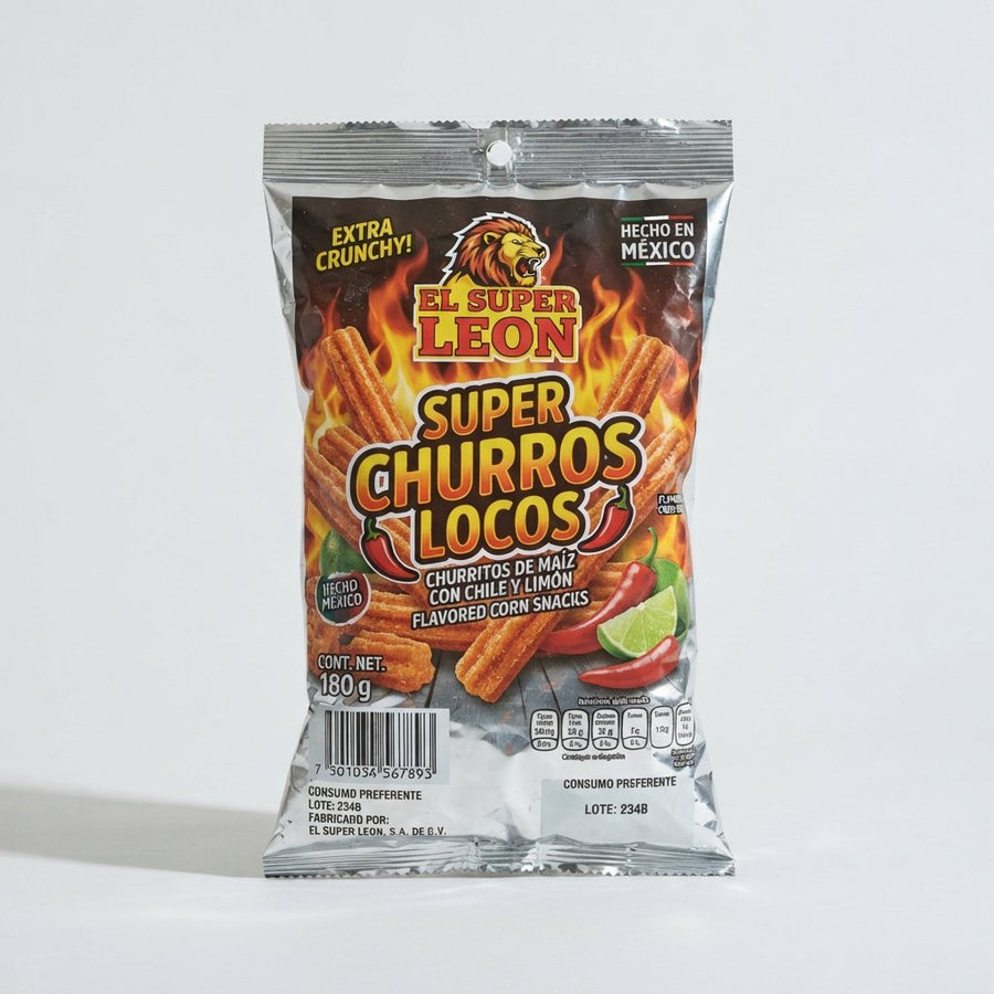 El Super Leon Super Churros Locos — front of pack at Exotic Snaxx Chicago
