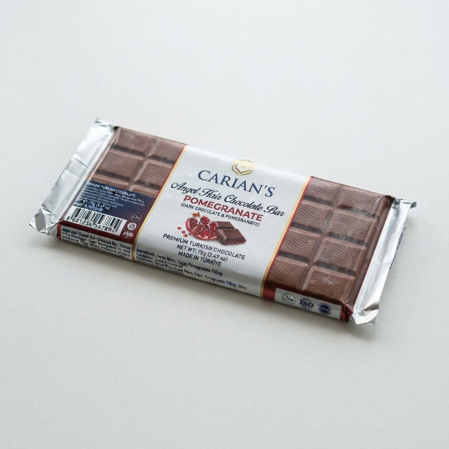 Carians Viral Angel Hair Chocolate Bar Pomegranate — front of pack at Exotic Snaxx Chicago