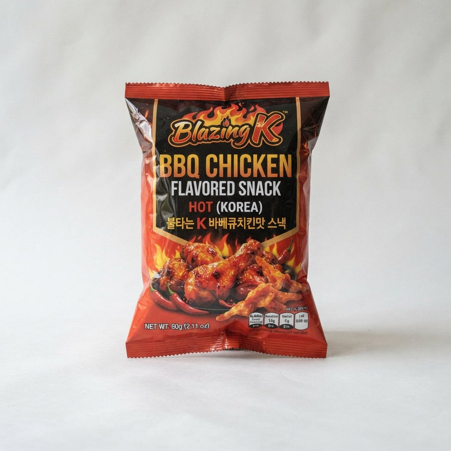 Blazing K BBQ Chicken Flavored Snack Hot (Korea) — front of pack at Exotic Snaxx Chicago