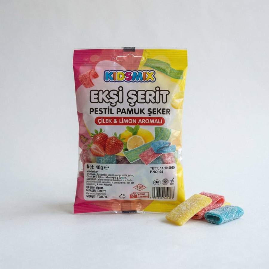 Candy Sour Belt Cotton Candy Product From Turkiye — front of pack at Exotic Snaxx Chicago