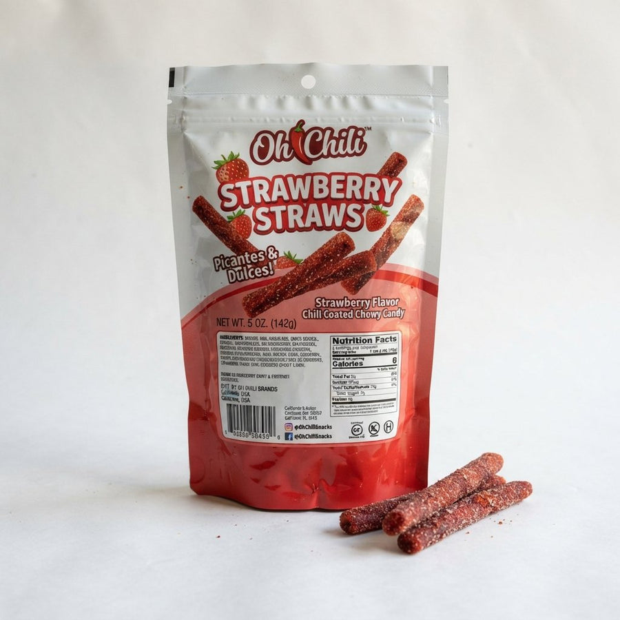 Oh Chili Strawberry Straws — front of pack at Exotic Snaxx Chicago