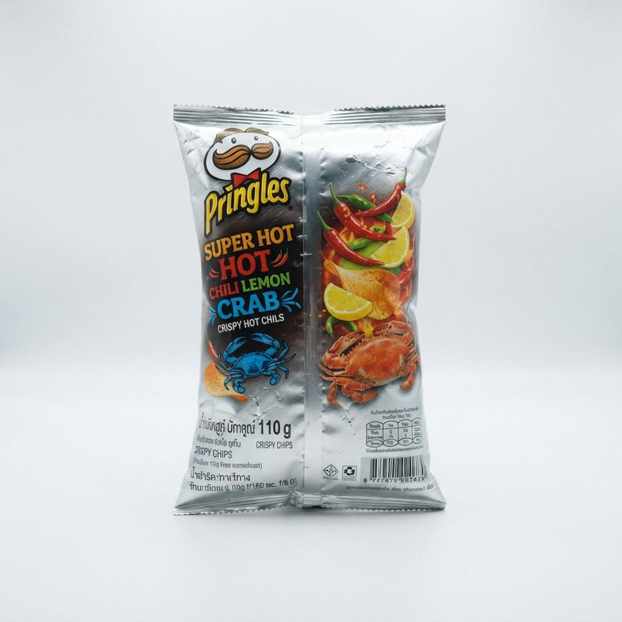 Pringles Super Hot Chili Lemon Crab Chips 110g — front of pack at Exotic Snaxx Chicago