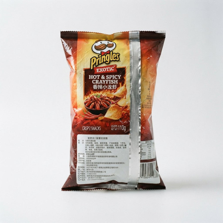 Exotic Pringles - Hot and Spicy Crayfish — front of pack at Exotic Snaxx Chicago