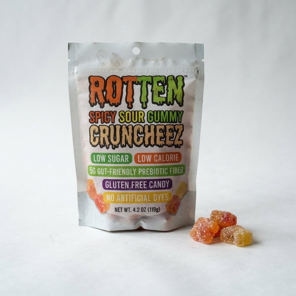 Rotten Spicy Sour Gummy Cruncheez - Low Sugar, Low Calorie, 5G Gut-Friendly Prebiotic Fiber, Gluten Free Candy, No Artificial Dyes