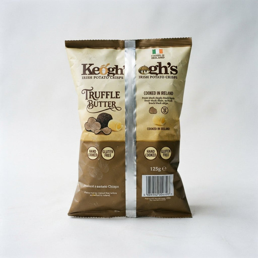 Truffle Butter Potato Chips from Ireland by Keoghs ( Gluten Free ) — front of pack at Exotic Snaxx Chicago