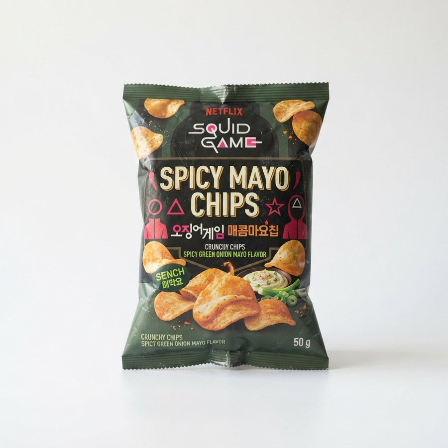 NETFLIX Squid Game Spicy Mayo Chips 50g — front of pack at Exotic Snaxx Chicago