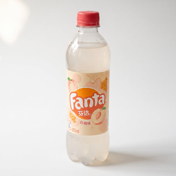 Fanta White Honey Peach soda bottle, China import