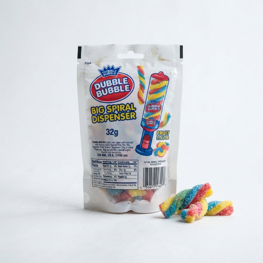 Dubble Bubble Big Spiral Dispenser 32g — front of pack at Exotic Snaxx Chicago