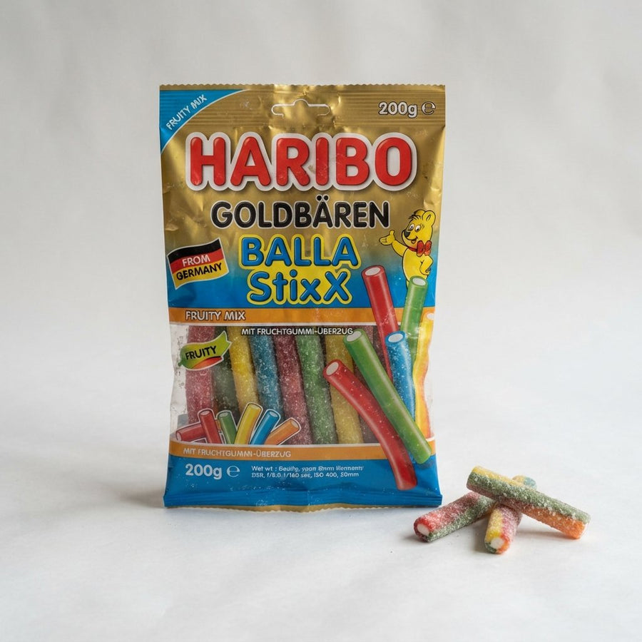 Haribo Balla StixX Fruity Mix From Germany — front of pack at Exotic Snaxx Chicago