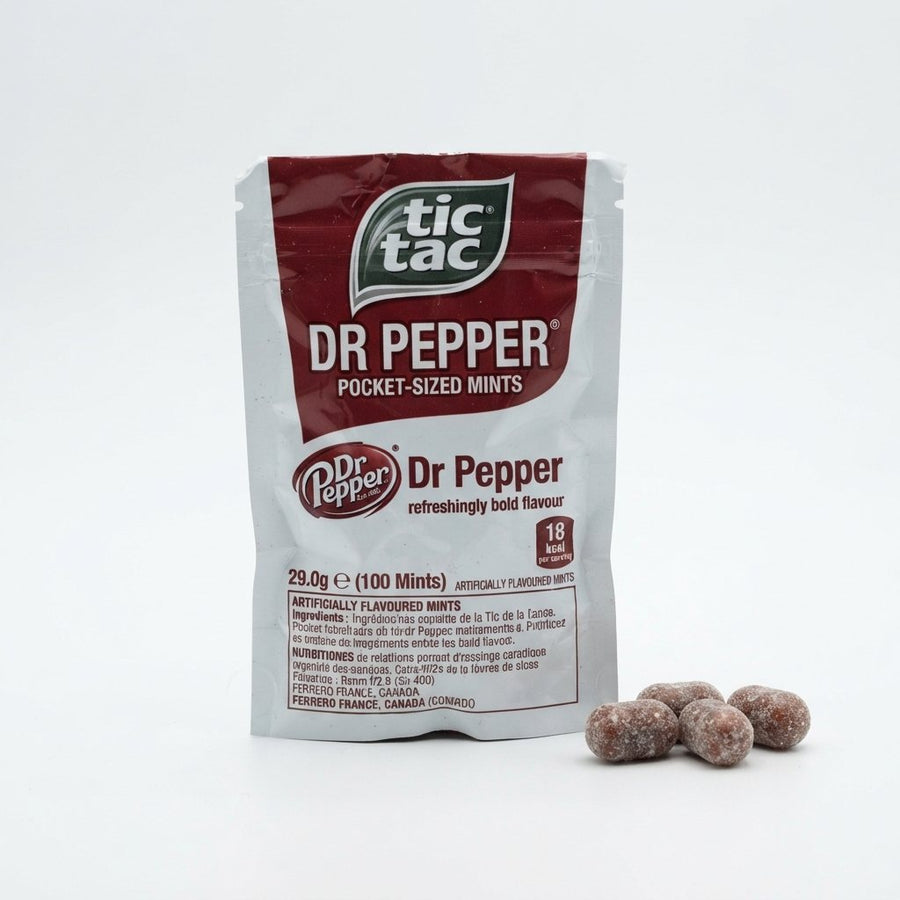 Tic Tac Dr Pepper, Pocket-Sized Mints — front of pack at Exotic Snaxx Chicago