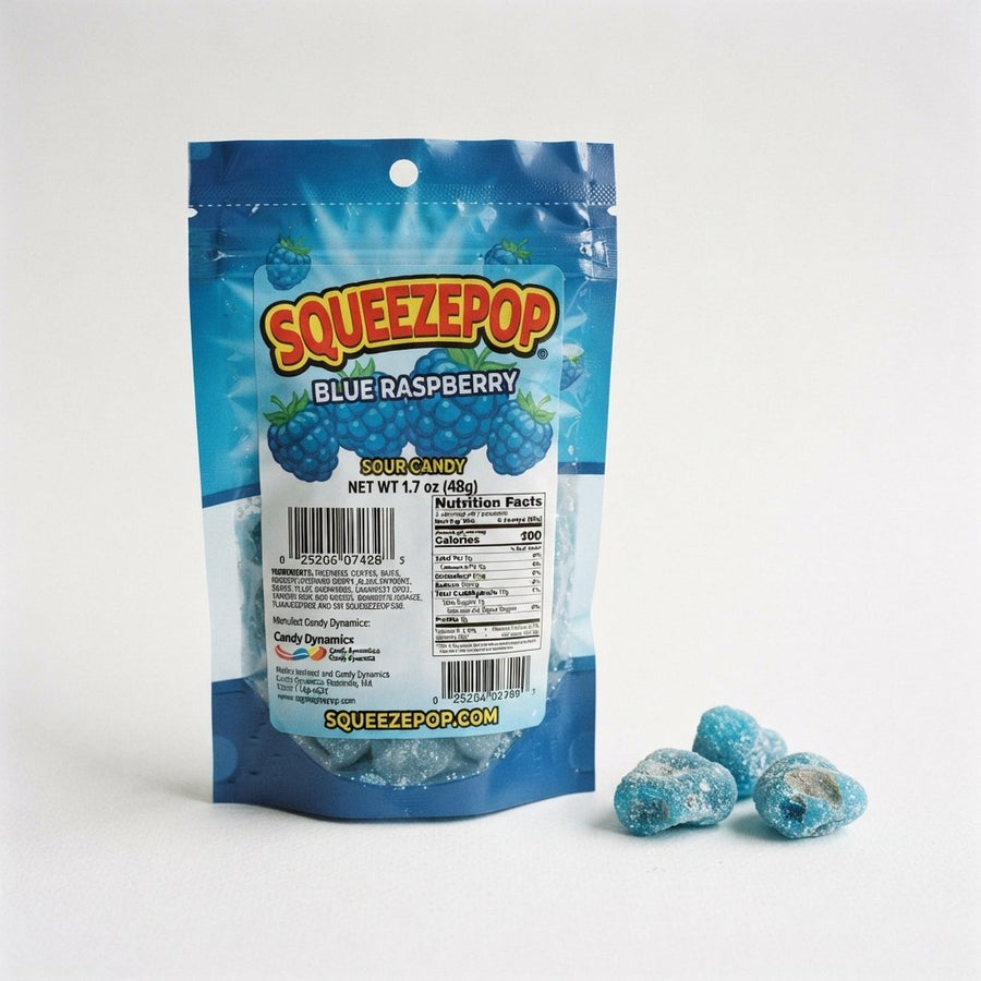 Squeezepop (Blue Raspberry) — front of pack at Exotic Snaxx Chicago