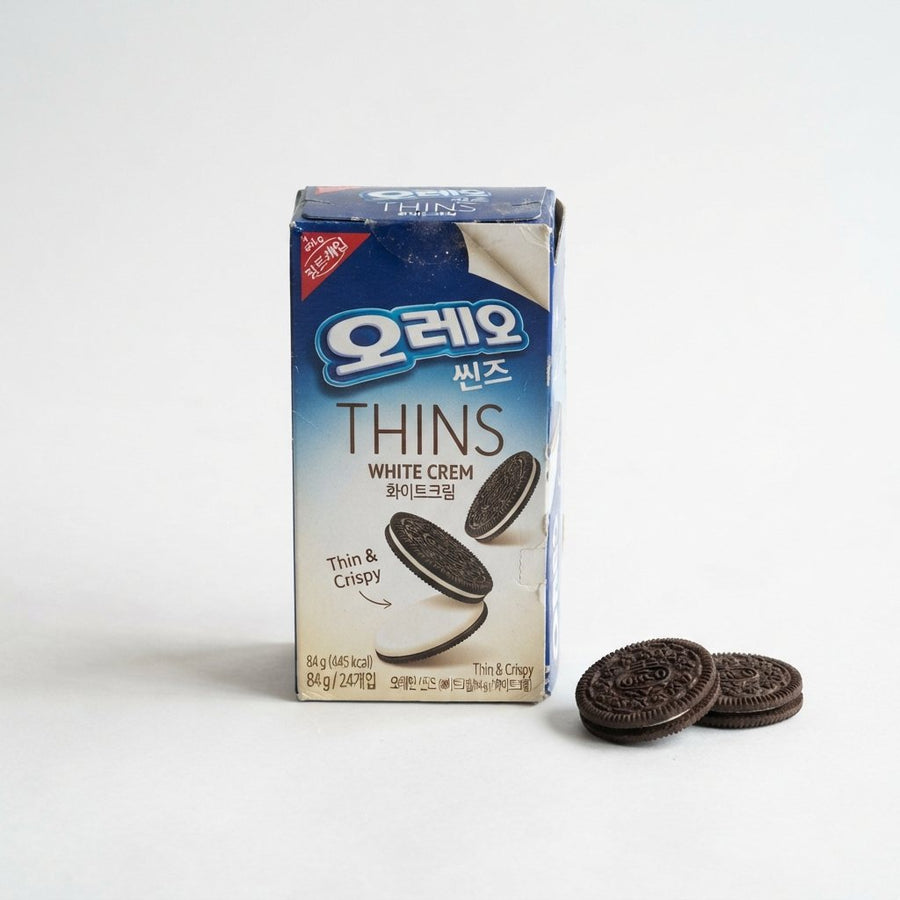 Korean Snack Oreo Thins white Cream — front of pack at Exotic Snaxx Chicago