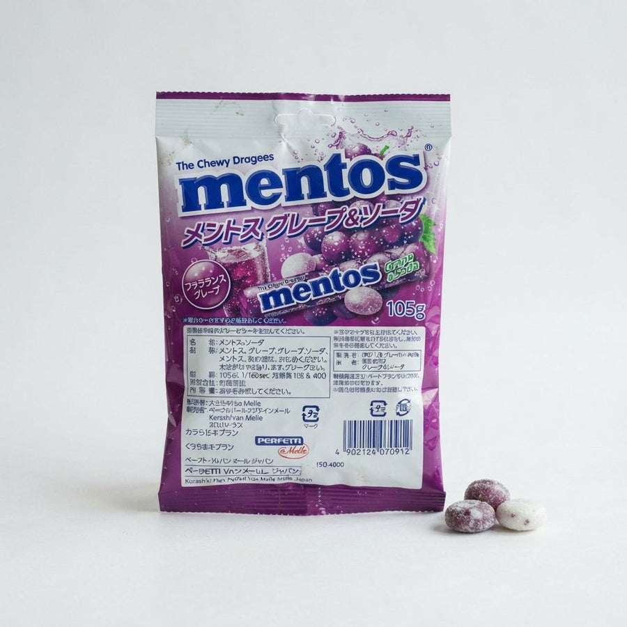 Mentos Grape & Soda ( Japan ) — front of pack at Exotic Snaxx Chicago