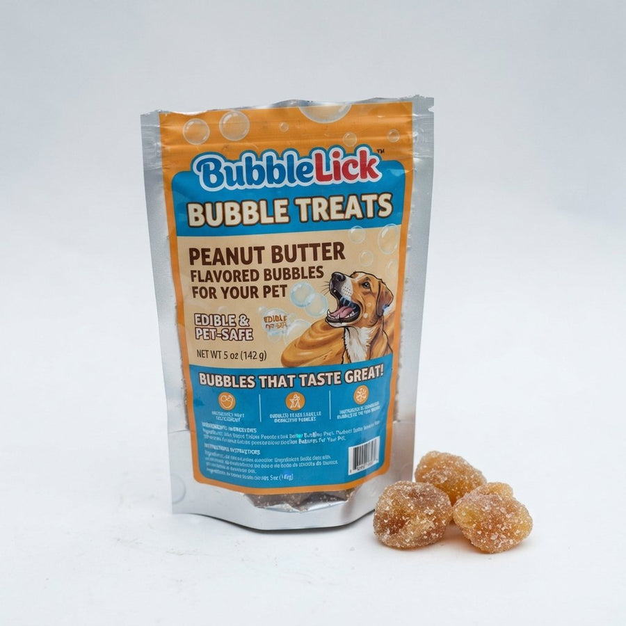 BubbleLick Bubble Treats Peanut Butter Flavored Bubbles For Your Pet — front of pack at Exotic Snaxx Chicago