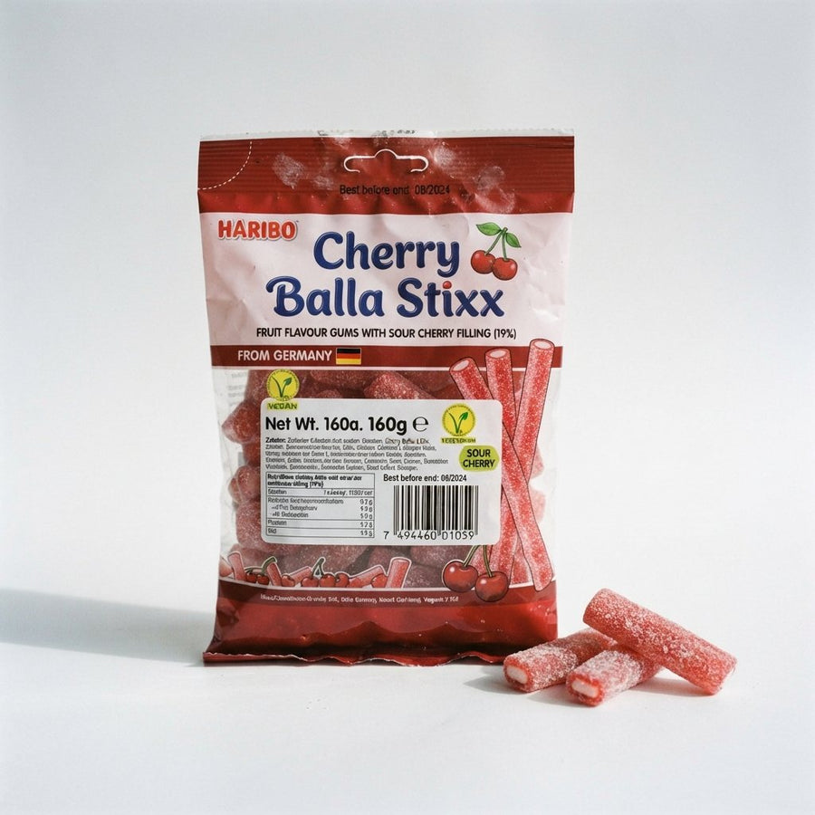 Cherry Balla Stixx From Germany Vegan — front of pack at Exotic Snaxx Chicago