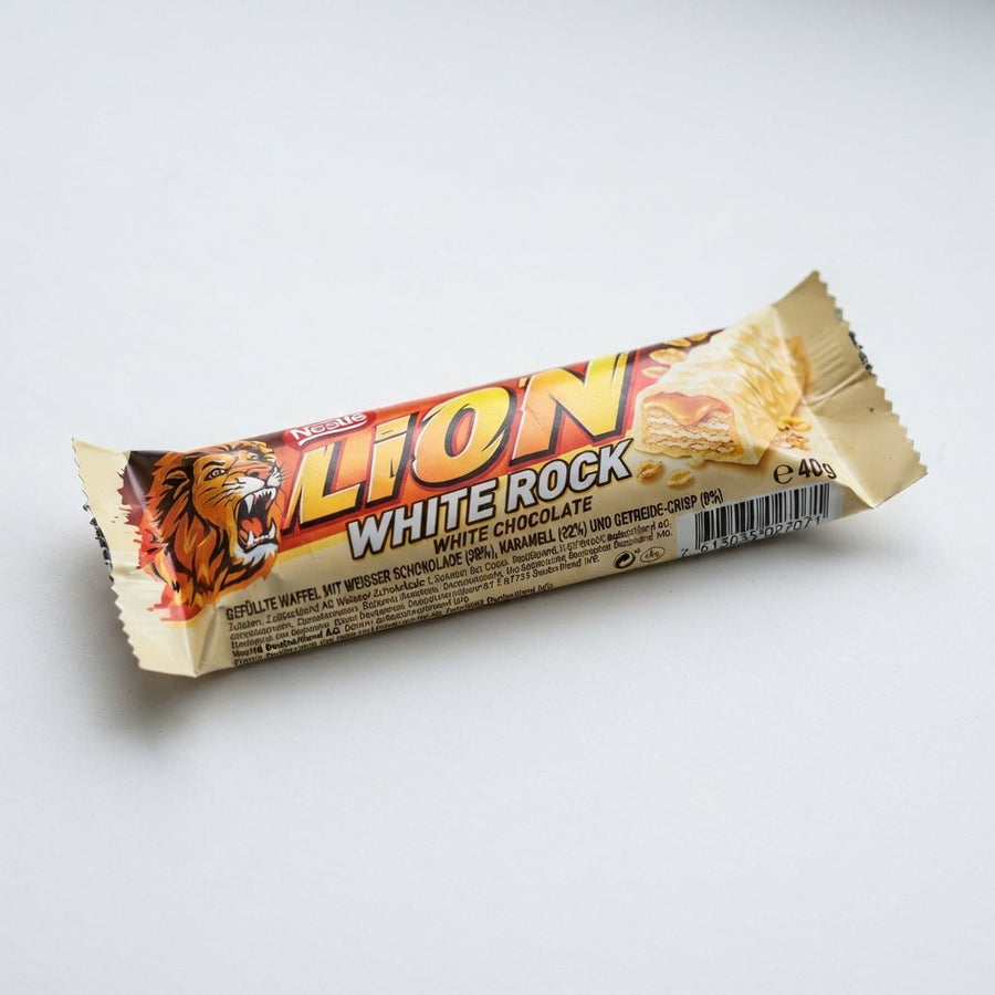Nestle Lion White Rock Chocolate Bar ( Germany ) — front of pack at Exotic Snaxx Chicago