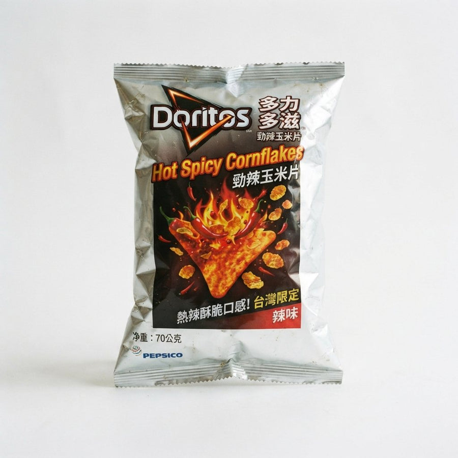 Doritos Hot Spicy Cornflakes Taiwan Limited Edition — front of pack at Exotic Snaxx Chicago