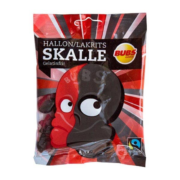 BUBS Godis: Raspberry Liquorice Skull Candy (90g) — front of pack at Exotic Snaxx Chicago