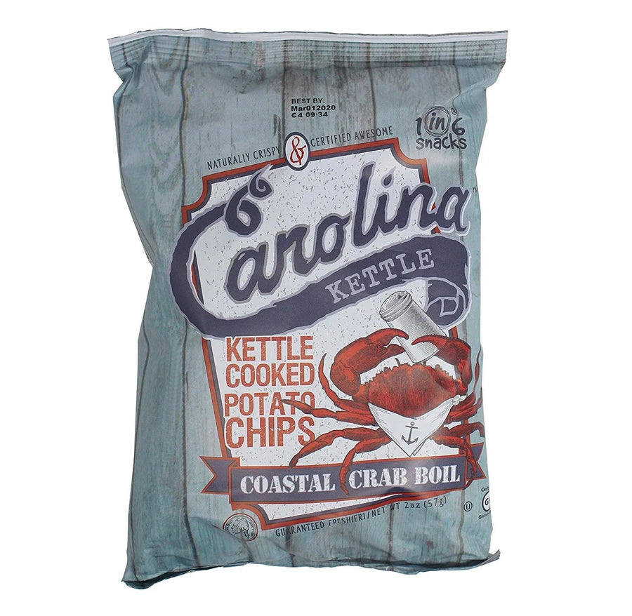 Carolina KettleCooked Potato Chips, Coastal Crab Boil, Snack Size — front of pack at Exotic Snaxx Chicago