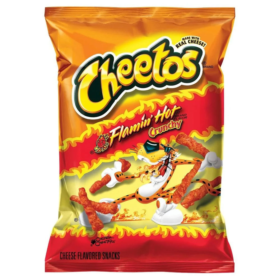 Cheetos Cheese Snacks, Crunchy Hot — front of pack at Exotic Snaxx Chicago