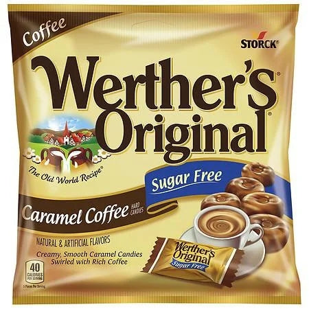 Werther's Original Hard Sugar Free Caramel Coffee Candy — front of pack at Exotic Snaxx Chicago
