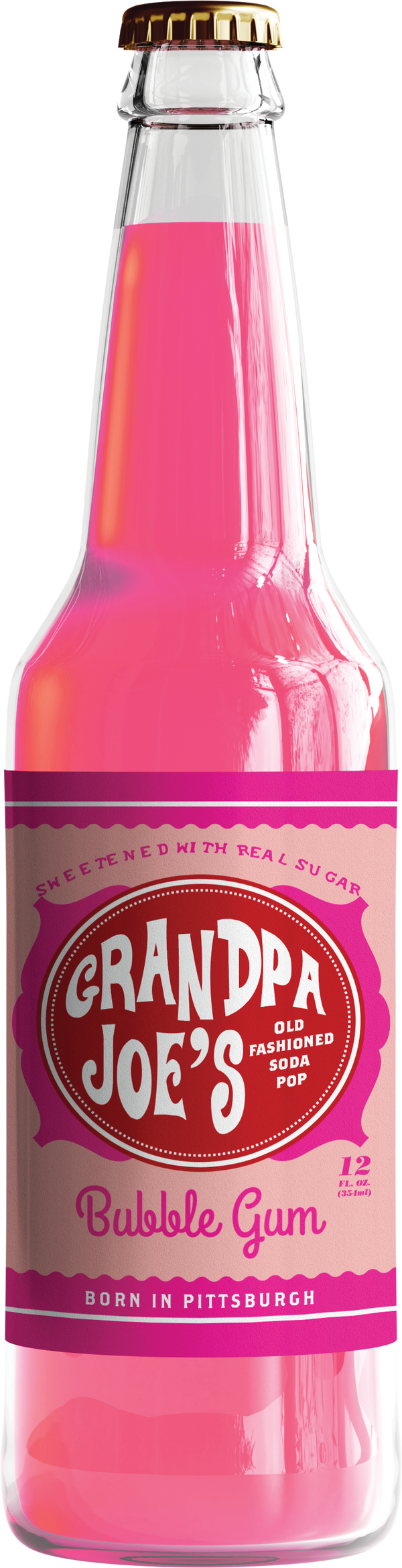 Grandpa Joe's Bubble Gum Soda, 12oz Glass Bottle 12ct