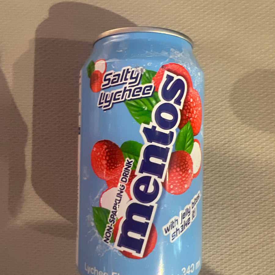 Mentos salty Lychee soda Korea — front of pack at Exotic Snaxx Chicago