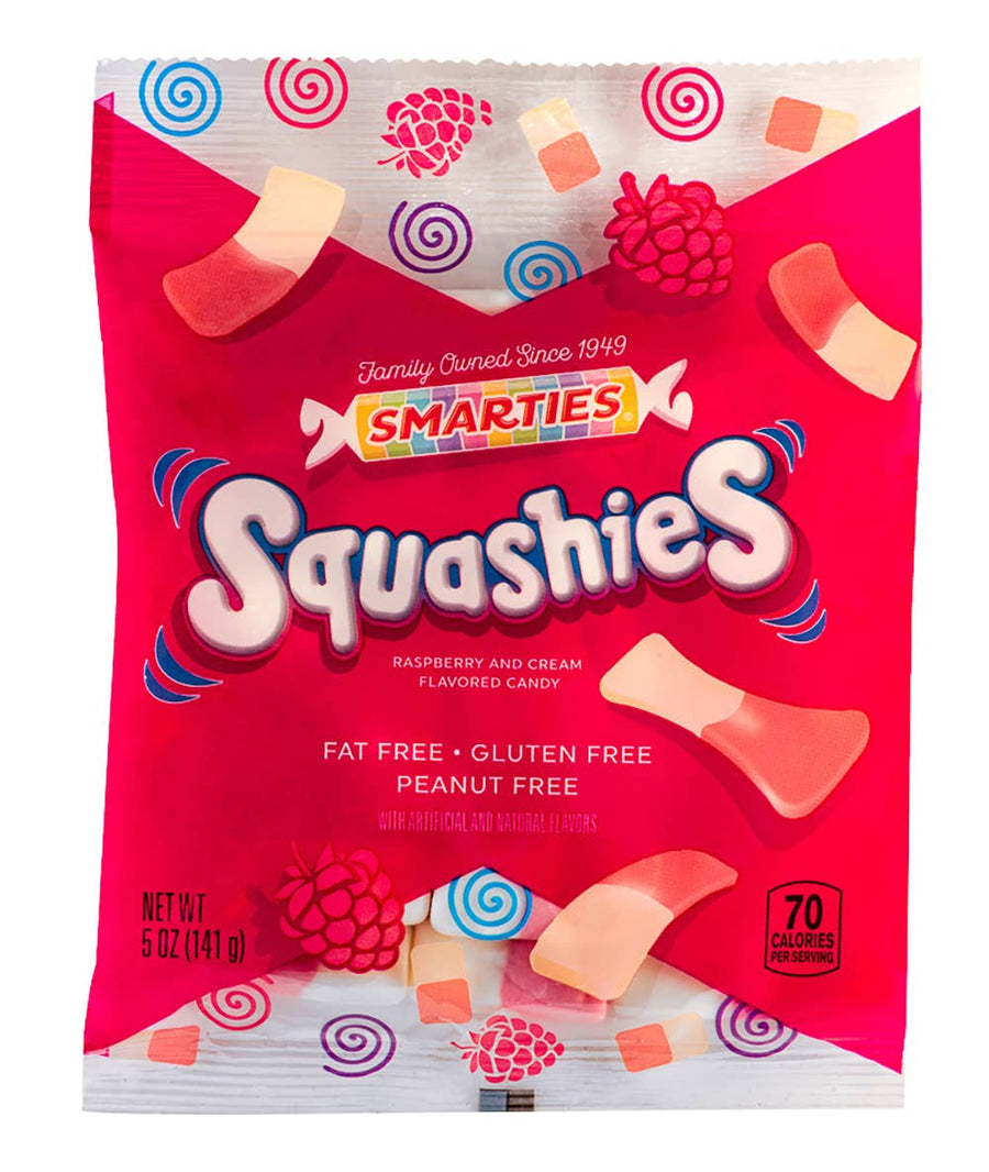 Smarties Squashies, 5oz (UK) Gluten Free Peanut Free Fat Free — front of pack at Exotic Snaxx Chicago