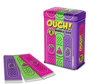 Ouch! Bubble Gum Band-Aids Assorted Flavor Tin — front of pack at Exotic Snaxx Chicago