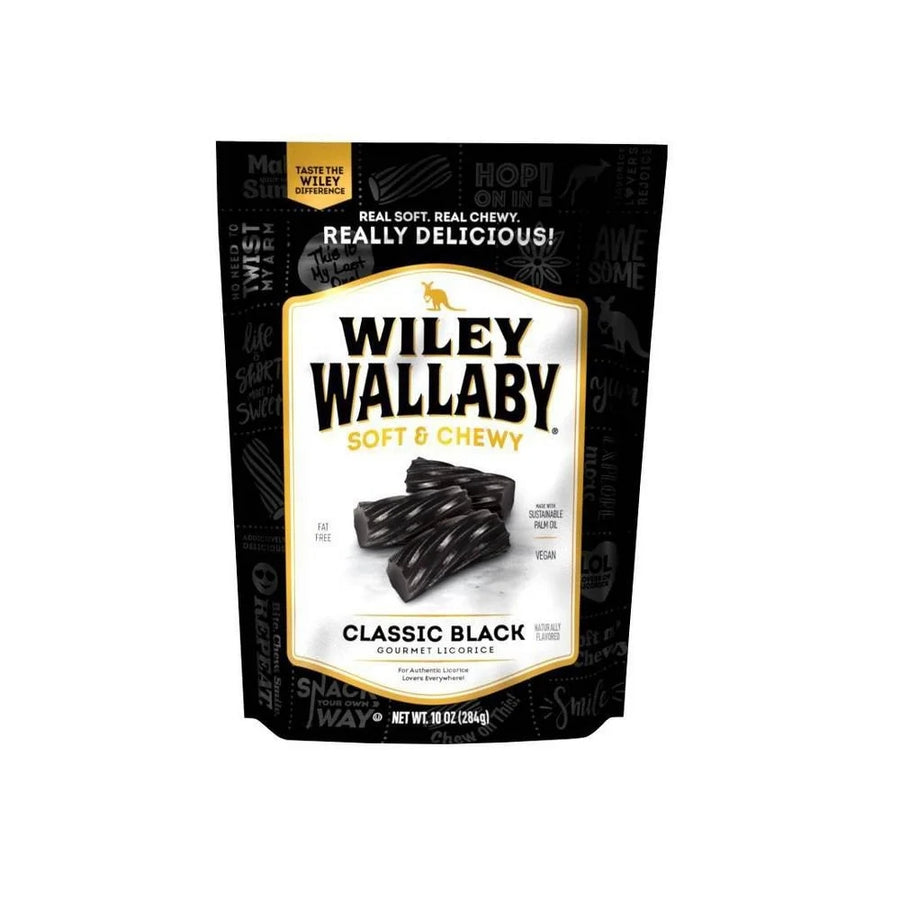 Liquorice Wiley Wallaby Classic Black — front of pack at Exotic Snaxx Chicago