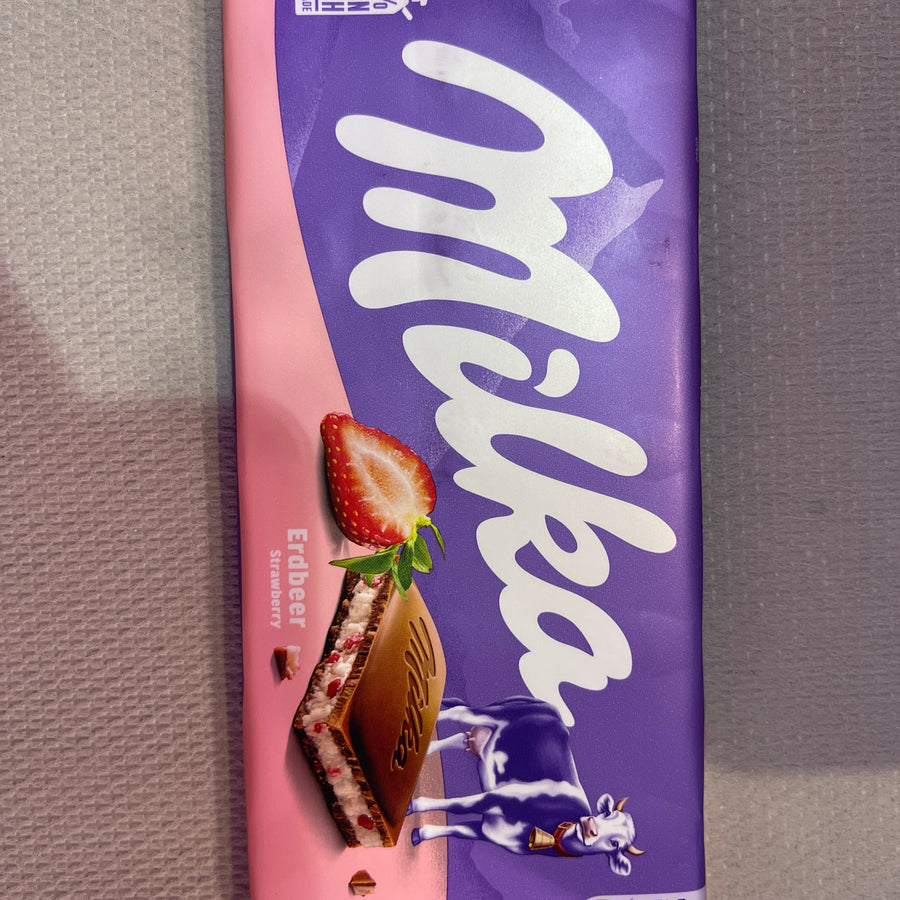 Milka Strawberry ( Germany) — front of pack at Exotic Snaxx Chicago