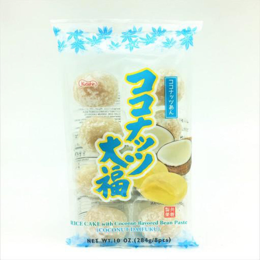 Kyoshin Mochi Rice Cakes coconut (Japan) — front of pack at Exotic Snaxx Chicago