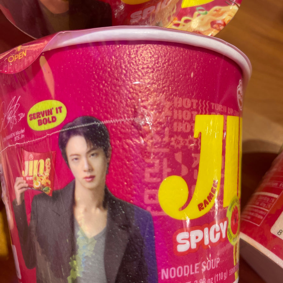 Ottogi Jin Ramen Spicy – Cup Noodle Soup — front of pack at Exotic Snaxx Chicago