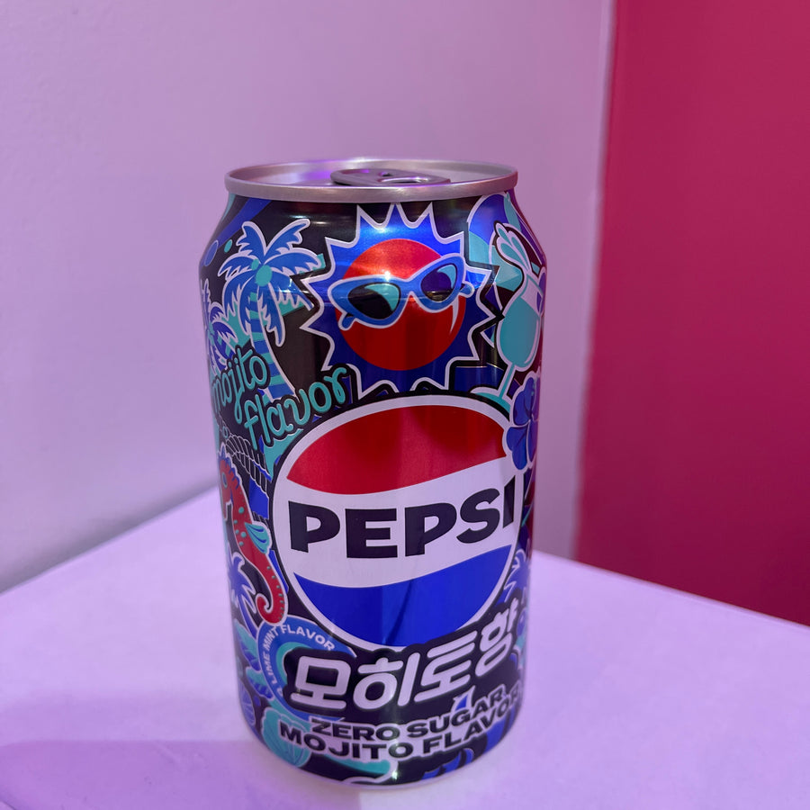 Pepsi Zero Sugar Mojito Flavor — front of pack at Exotic Snaxx Chicago