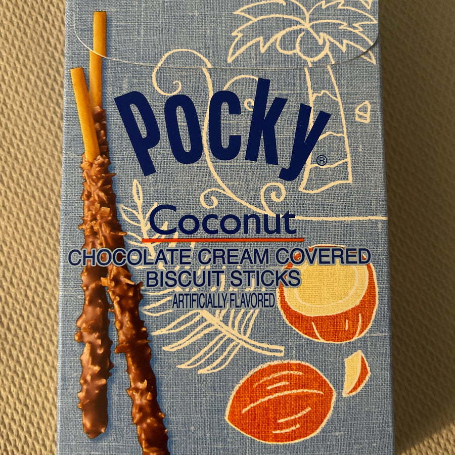 Pocky Coconut (Japan – Limited Edition) — front of pack at Exotic Snaxx Chicago