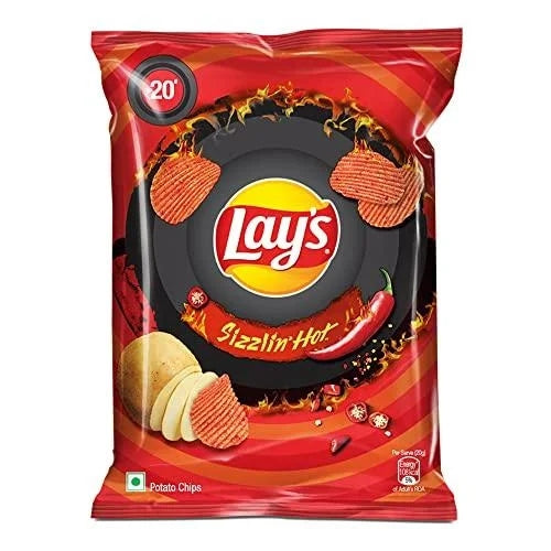 Lay’s Sizzlin' Hot Made in India — front of pack at Exotic Snaxx Chicago