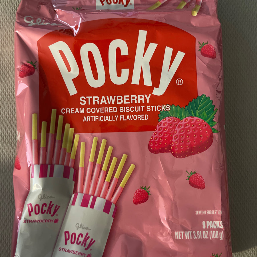 Pocky Strawberry – 9 Pack (Thailand) — front of pack at Exotic Snaxx Chicago