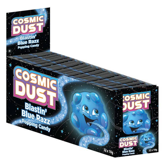 Cosmic Dust Blastin' Blue Razz Popping Candy .35oz, — front of pack at Exotic Snaxx Chicago