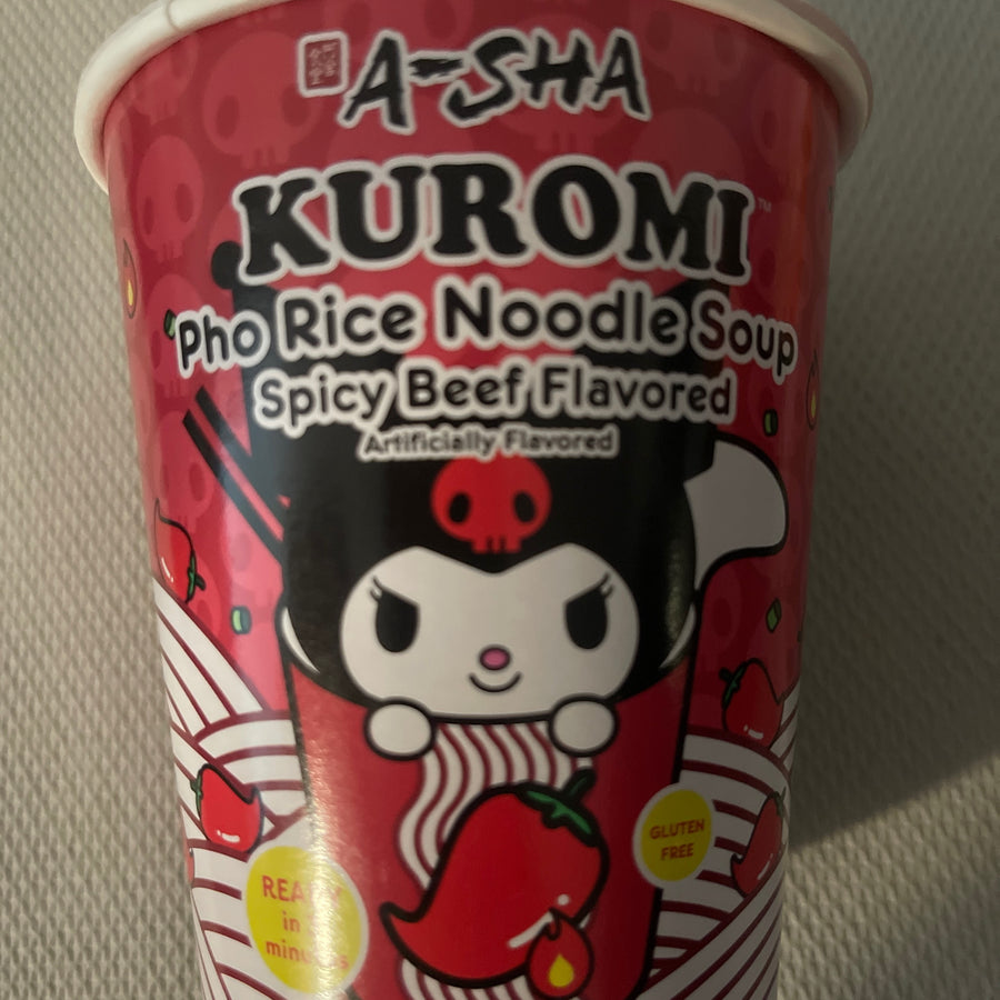 A-Sha Kuromi Pho Rice Noodle Soup – Spicy Beef Flavor (Vietnam) — front of pack at Exotic Snaxx Chicago