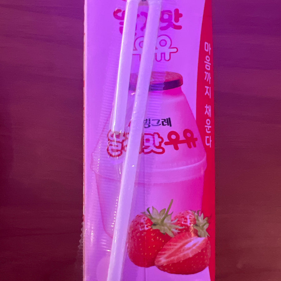 Binggrae Strawberry Flavored Milk Drink — front of pack at Exotic Snaxx Chicago