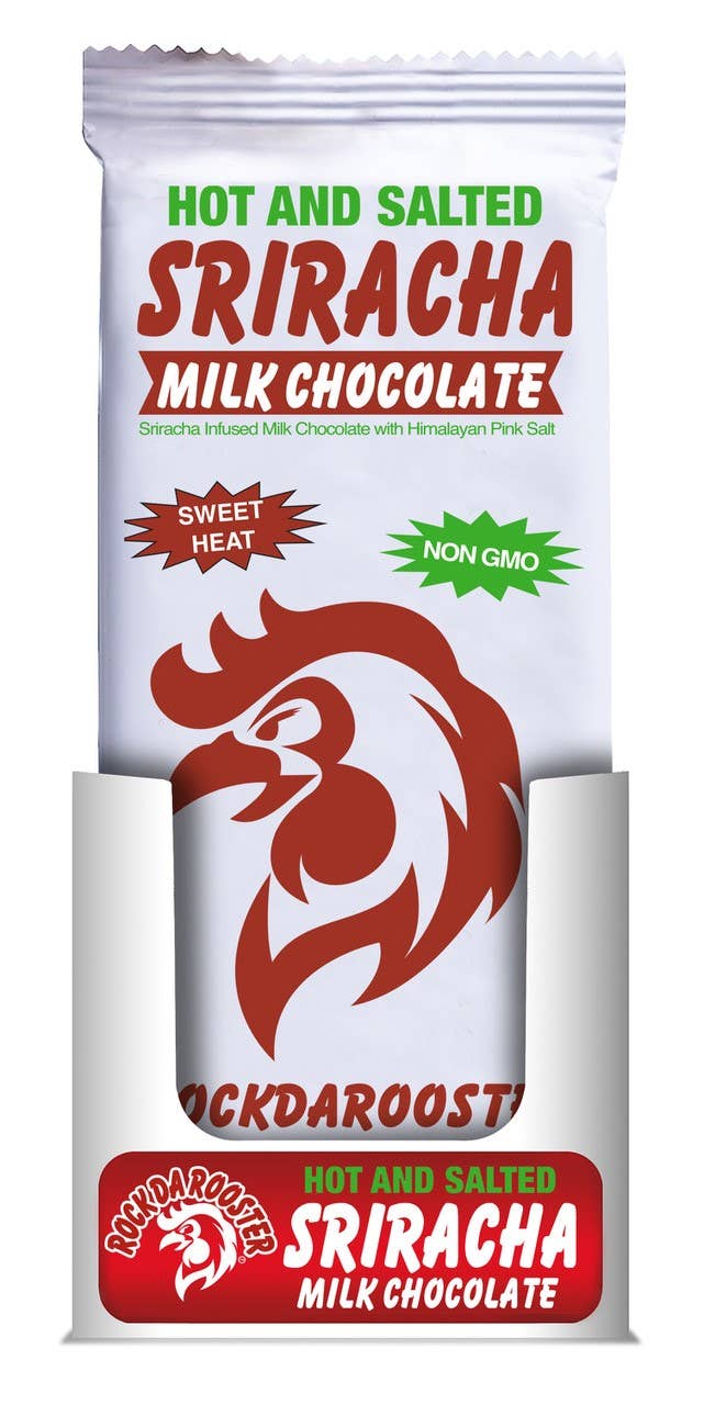 Hot and Salted Sriracha Milk Chocolate Bar, 2.5oz, — front of pack at Exotic Snaxx Chicago