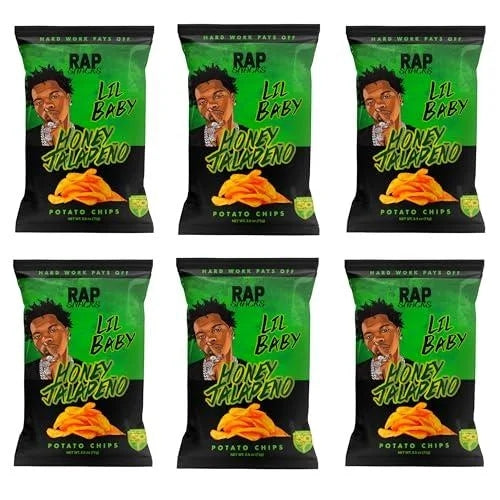 Rap Snacks Lil Baby Honey Jalapeno Potato Chips 2.5 oz Bags — front of pack at Exotic Snaxx Chicago