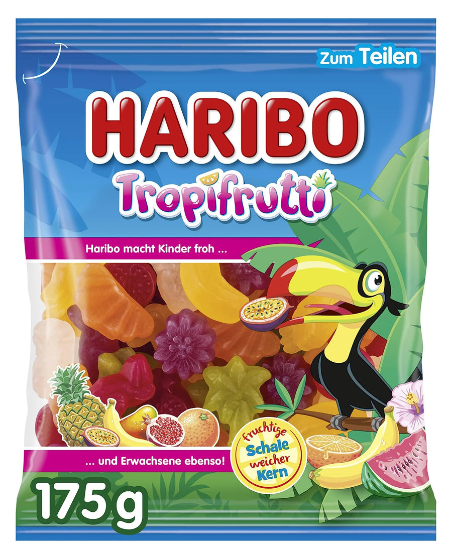 Haribo Candy | Haribo Tropifrutti | Haribo Gummies | Haribo Gummi Candy — front of pack at Exotic Snaxx Chicago