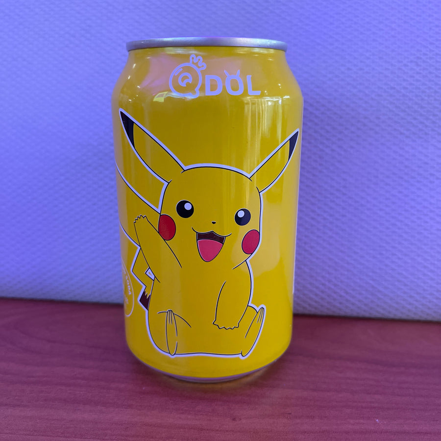 Qdol Pokémon Pikachu Citrus Sparkling Water – Yellow Can (China, 330 ml) — front of pack at Exotic Snaxx Chicago