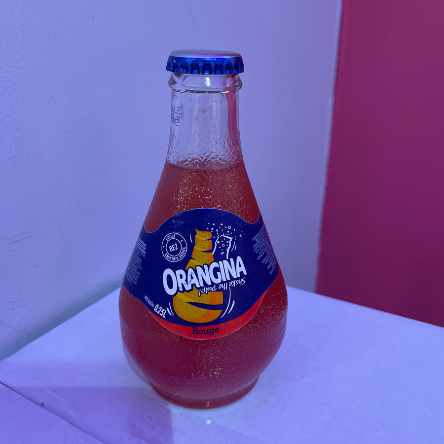 Orangina Rouge Drink  ( Bosna) — front of pack at Exotic Snaxx Chicago