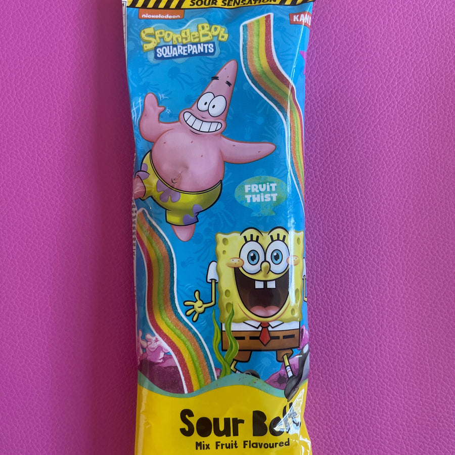 SpongeBob SquarePants Sour Belt – Mix Fruit Flavoured(Turkey) — front of pack at Exotic Snaxx Chicago