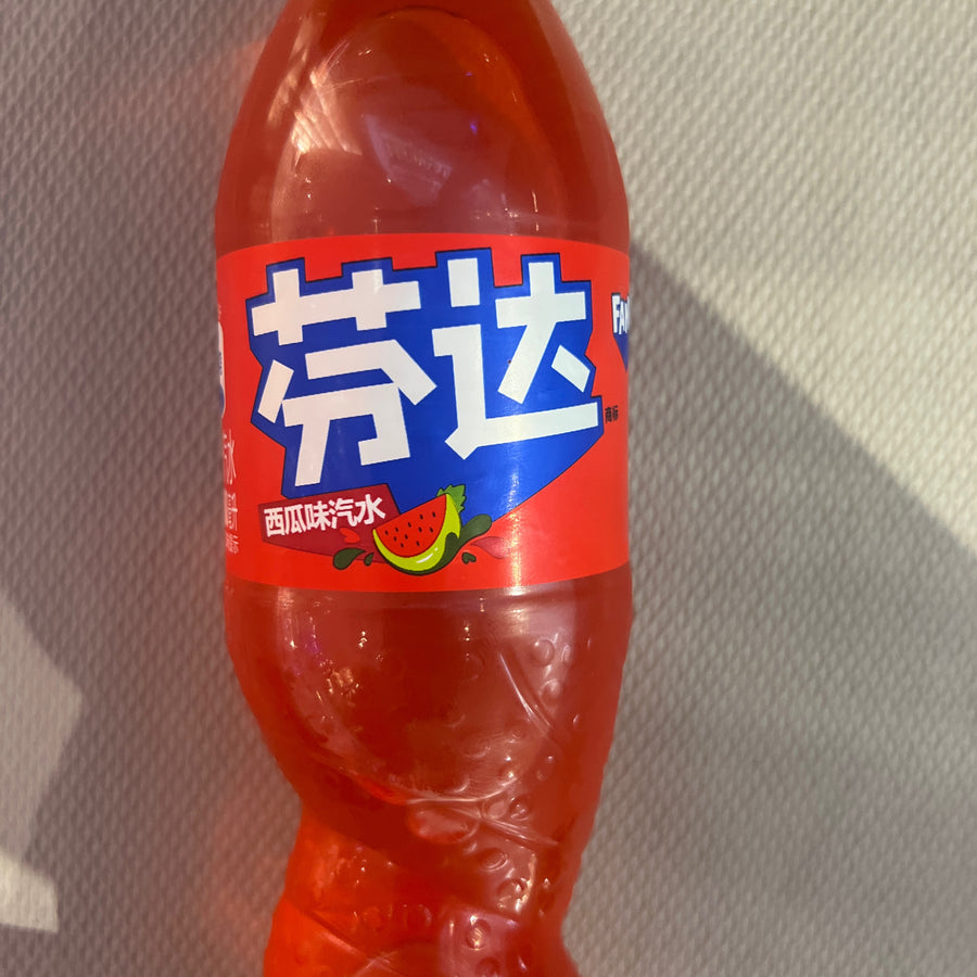 Fanta Watermelon Flavored Soft Drink Soda 500ml Each Bottle (Origin: China) (24) — front of pack at Exotic Snaxx Chicago