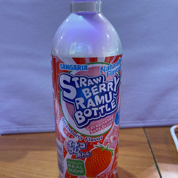Sangaria Strawberry Ramu Bottle – Carbonated Soft Drink – 16.2 fl oz (480 mL) (Product of Japan)
